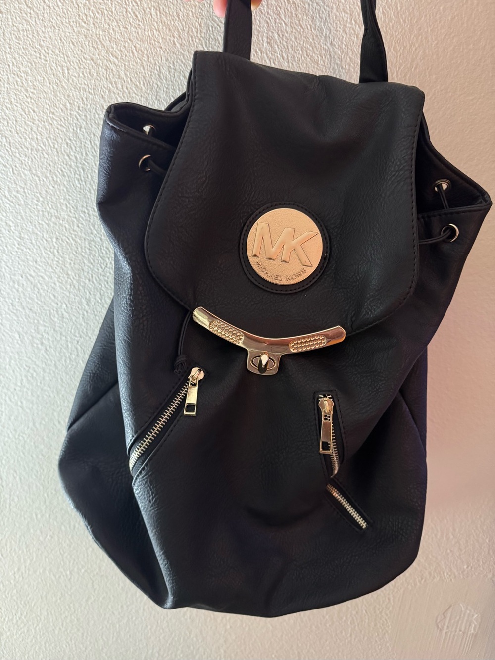 Michael Kors Black Backpack with Gold Logo and Hardware